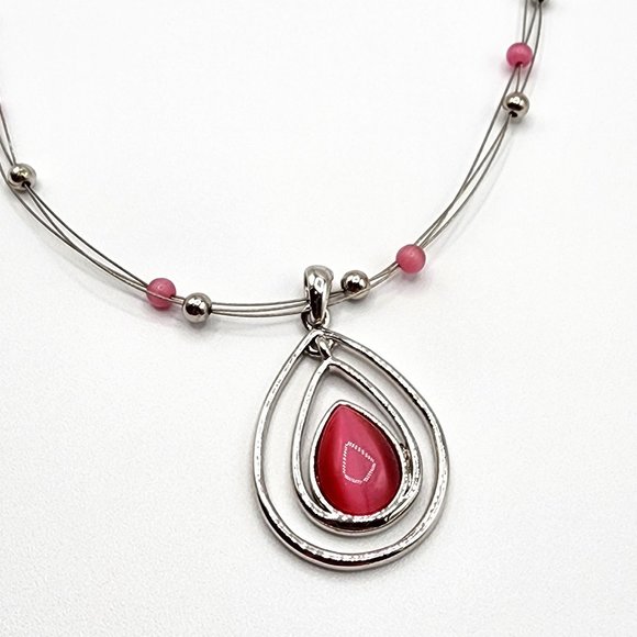 LIA SOPHIA COTTON CANDY Silver Pink Teardrop Floating Bead Signed Necklace - Picture 5 of 12